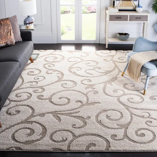 Vista 60 de SAFAVIEH Florida Shag Collection - Alfombra decorativa, 2 x 3 pies, color crema y beige, diseño de volutas, no desprende pelusa y fácil de limpiar