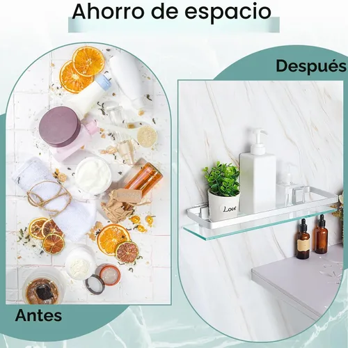 Vista 5 de Ripeng Estante de esquina de vidrio flotante de vidrio para baño, estantes de pared templados de aluminio, rectangular, a prueba de óxido