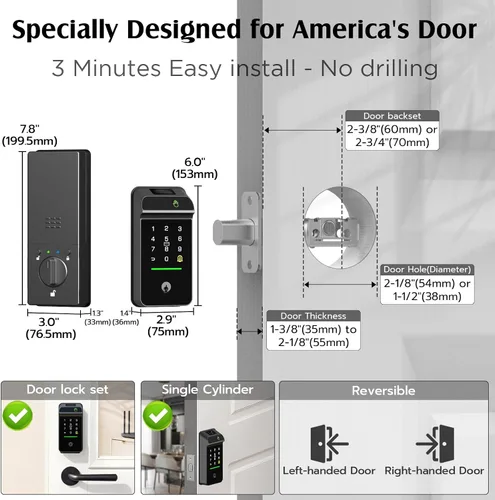 Vista 7 de Cerradura inteligente de Palm Vein, cerradura inteligente WiFi con timbre, cerradura de puerta de entrada sin llave con huella digital, cerrojo