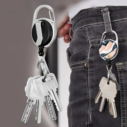 Vista 7 de Llavero retráctil de carrete de insignia, resistente con clip para cinturón, soporte para tarjetas de identificación verticales impermeables