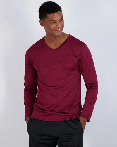 Vista 2 de Real Essentials Paquete de 4 camiseta deportiva de manga larga con cuello en V para hombre, de ajuste seco, para exteriores, UPF 50+