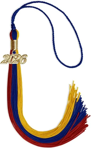 Vista 45 de Endea - Borla de graduación de triple color con gota de fecha dorada (negro/dorado/granate, 2020)