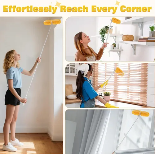 Vista 7 de Mango extensible de 6 pies con 20 piezas, kit de repuestos de plumero resistente de 360° para Swiffer, microfibra electrostática 4 veces