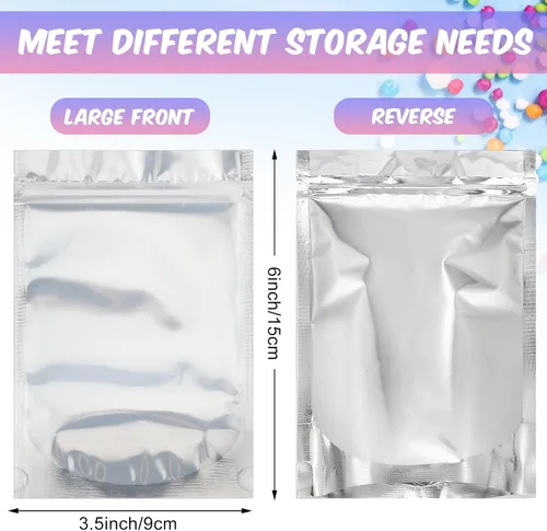 Vista 2 de Ctosree 200 bolsas de alimentos de pie, bolsas de caramelos, sellables, parte delantera transparente resistente con parte trasera de papel de 3.5" x