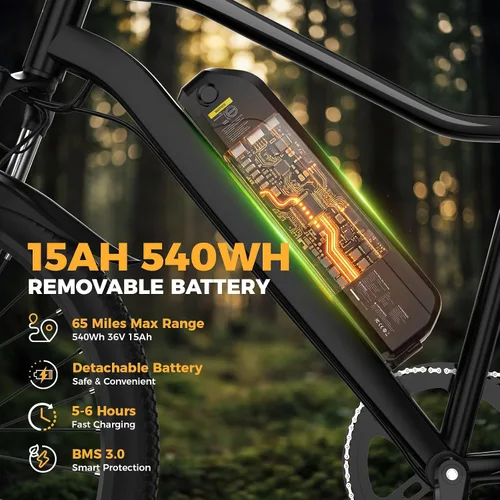 Vista 2 de Electric Bike for Adults 1500W 1000W Peak Motor 26" Tire Ebike Negro