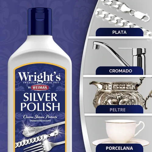 Vista 4 de Wright's Limpiador y esmalte de plata, 7 onzas (paquete de 2) sin amoníaco, uso en plata, joyas, plata antigua
