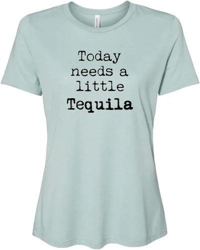 Vista 7 de Cute Women's Screen Printed Crew Neck Tee, Shirts With Sayings, Dusty Blue or Olive