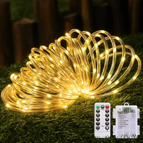 Vista 18 de JMEXSUSS Paquete de 2 luces de Navidad a pilas de luces blancas cálidas, impermeables al aire libre, 200 LED de 66 pies, 8 modos, funciona