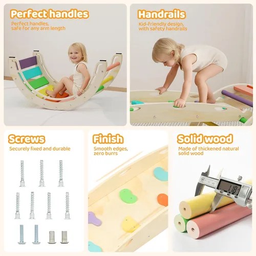 Vista 3 de Pikler Triangle Set, 7-in-1 Foldable Toddler Climbing Toys, Indoor Playground for Kids, Montessori Climbing Set Gift, Wooden Baby Jungle Gym, for
