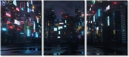 Vista 44 de Arte de pared de 3 piezas de escena de ciencia ficción de la calle comercial futurista paisaje urbano, decoración de pared para dormitorio