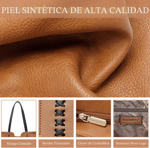 Vista 5 de Montana West Bolso Tote para Mujeres con Asa Superior Bolso de Mano Satchel Ámbar marrón
