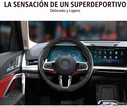 Vista 5 de Funda de volante de fibra de carbono de 3 piezas, protector para volante de automóvil con forro antideslizante, microfibra transpirable universal