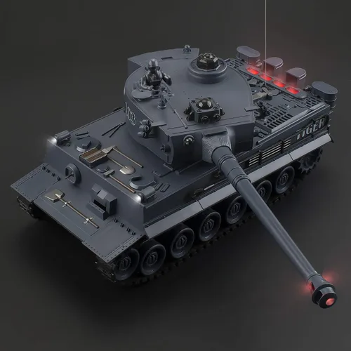 Vista 3 de BEAURE Tanques RC, 1:28 WW2 Tanque Alemán Tiger Juguetes para Niños, 9 Canales Vehículos de Control Remoto con Sonido y Luz, Juguetes Militares RC