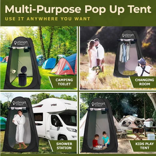 Vista 8 de Outsmart Gadgets Juego de inodoro portátil para exteriores para adultos con linterna nocturna de campamento, inodoro plegable XL, tienda de campaña