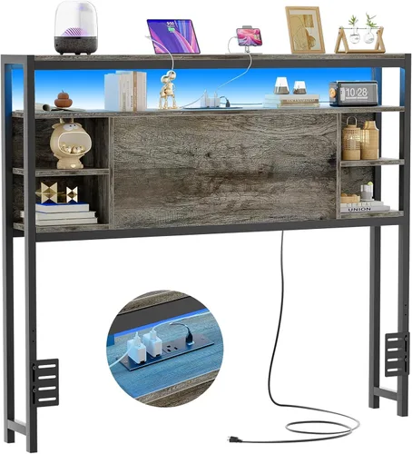 Vista 18 de Unikito Cabecera individual con almacenamiento, cabeceros con toma de corriente y luces LED inteligentes, cabecera resistente para cama