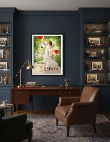 Vista 4 de España (España) - Bailarina con fuente y pájaros - Póster de viaje vintage por Marcias José Morell c.1941 - Impresión artística maestra (sin marco)