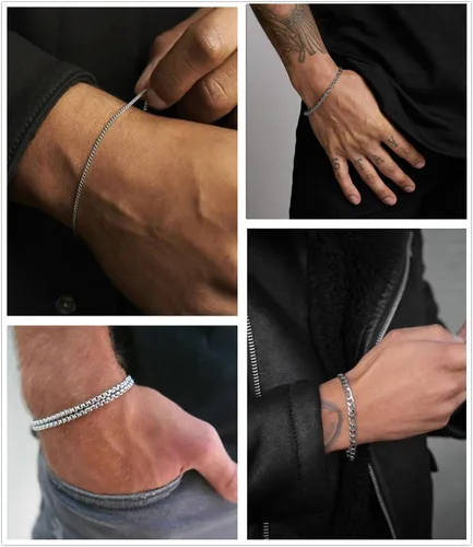 Vista 5 de Honsny 6 pulseras de acero inoxidable para mujeres y hombres, chapado en oro de 14 quilates, cadena de clip de eslabones cubanos delicados