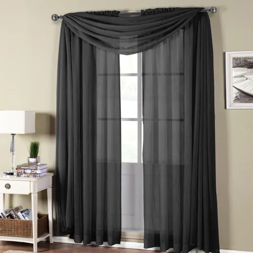 Vista 2 de sheetsnthings Solid Abri Panel de Cortina Transparente Arrugada con Bolsillo para Barra, 50 Pulgadas de Ancho x 63 Pulgadas de Largo, Negro