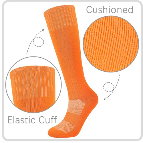Vista 2 de Calcetines de fútbol para niños, 6 pares de calcetines de fútbol para niñas, calcetines altos hasta la rodilla, béisbol, sóftbol, deportes, niños