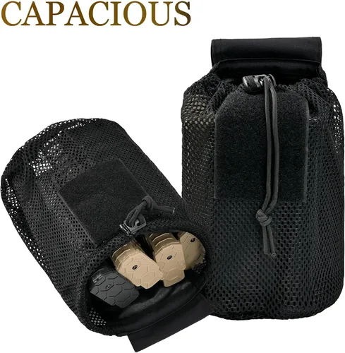 Vista 3 de SABADO Bolsa táctica Molle de malla de malla para cinturón con cordón, plegable, flexible, duradera, con gancho y bucle, se despliega con una