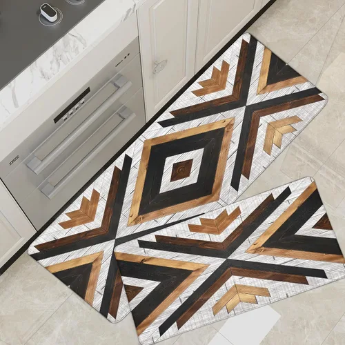 Vista 12 de Tyrot Alfombras de cocina negras estilo boho azteca, juego de 2 tapetes acolchados antifatiga, alfombras de espuma de estilo occidental para cocina