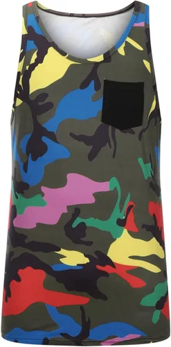 Vista 2 de HOOMEUMY Camiseta sin mangas para hombre, camiseta sin mangas con estampado de camuflaje casual para hombre, camiseta sin mangas con bolsillo