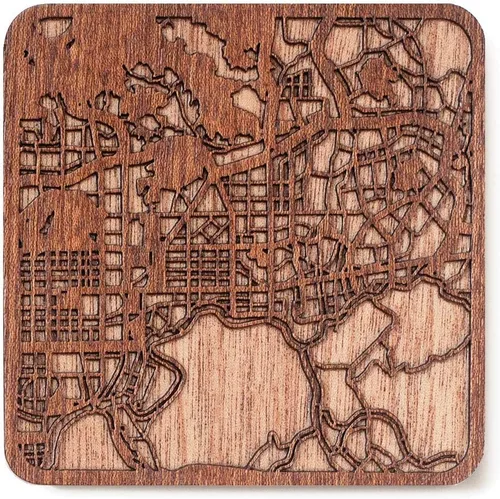 Vista 27 de Posavasos Amsterdam Map by O3 Design Studio, 1 pieza, posavasos de madera Sapele con mapa de la ciudad, hecho a mano, varias ciudades opcionales