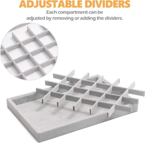 Vista 4 de DIOMMELL Paquete de 5 bandejas apilables de terciopelo para joyas caja de almacenamiento de joyería soporte de vitrina organizador de cajones