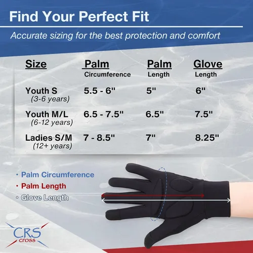 Vista 4 de CRS Cross Guantes acolchados para patinaje sobre hielo. Protección acolchada cálida para patinaje artístico, danza, patinadores y porristas.