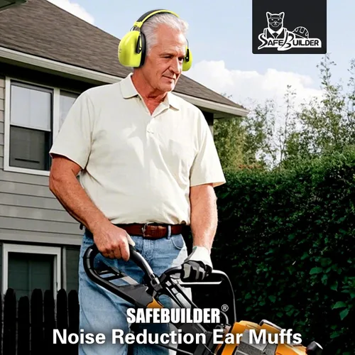 Vista 7 de SAFEBUILDER - Orejeras de protección auditiva con reducción de ruido NRR 28dB ajustables para trabajar y segar SK-06P Amarillo