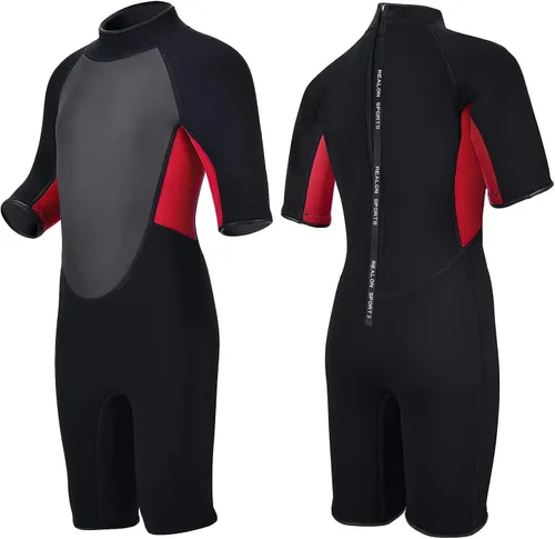 Vista 19 de Traje de neopreno de 3 mm para niños, niñas, niños pequeños y jóvenes; traje de baño completo térmico para agua fría; cremallera en la espalda