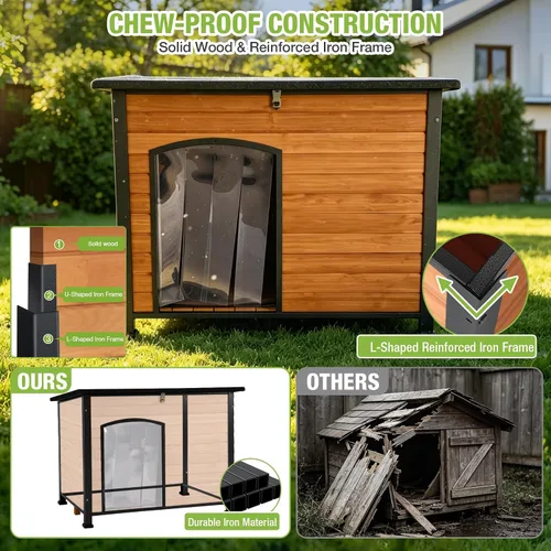 Vista 4 de 33.5" Heated Outdoor Dog House with Insulated Liner for Medium Breeds