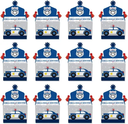 Vista 4 de Big Dot of Happiness Calling All Units - Caja de regalo de policía para fiestas de cumpleaños o baby shower, juego de 12