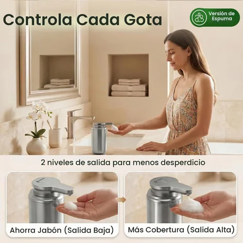 Vista 4 de GentleJet WaveJet - Dispensador automático de jabón espumoso con sensor sin contacto, USB-C recargable, acero inoxidable 304, IPX5 resistente al