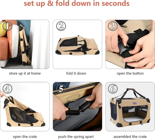 Vista 6 de Jaula portátil plegable para perros Petprsco, jaula de viaje para perros 24x17x17 con manta suave y cálida y cuenco plegable para gatos grandes