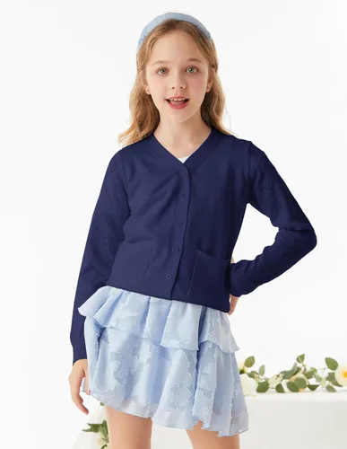 Vista 9 de GRACE KARIN Cárdigan para niñas de 5 a 12 años, uniforme escolar, de punto hueco y botones