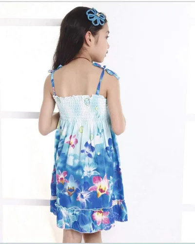 Vista 3 de Flenwgo Vestidos bohemios para niñas, floral, sin mangas, arcoíris, playa, con collar, 2-12T