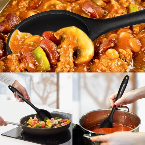 Vista 5 de Cuchara de cocina de silicona, cucharas antiadherentes de cocina para cocinar, cuchara de servir ranurada y sólida resistente al calor, cucharas