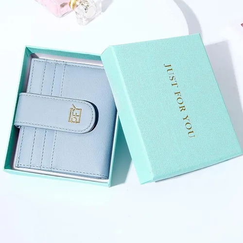Vista 6 de GEEAD Carteras pequeñas para mujer delgadas y plegables para tarjetas de crédito, minimalista con bolsillo para monedas., Azul Patchwork
