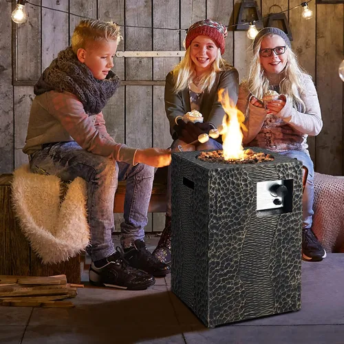 Vista 8 de Tangkula Patiojoy - Chimenea de propano para patio de 16 pulgadas, chimeneas de gas cuadradas de encendido electrónico con cubierta protectora