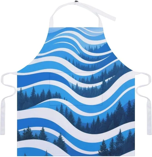 Vista 7 de MUSM Apron for Adults - 27.6 X 31.5 Inch, Heavy-Duty Polyester Aprons with Two Large Pockets, Waterproof Forest Abstract Wave Kitchen Apron for