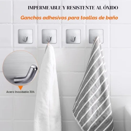 Vista 3 de Ganchos Adhesivos de Servicio Pesado para Toallas que se Adhieren, Colgador de Toallas, Soporte de Pared, Resistente al Agua, Ganchos Adhesivos
