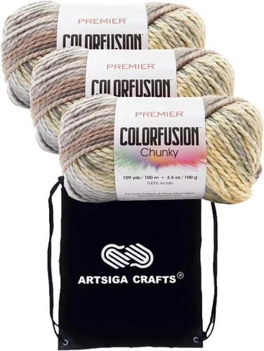 Vista 11 de Premier Yarns Colorfusion Chunky Autumn Sky 1174-02 (3 madejas) Same Dyelot Chunky Bulky #5 - Hilo de tejer suave 100% acrílico con 1 bolsa