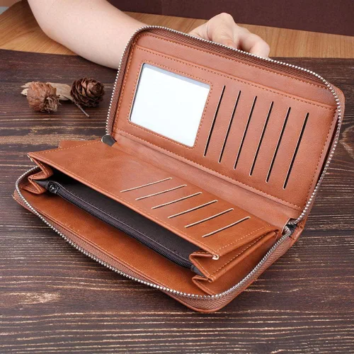 Vista 2 de MOTOZA Long Retro Fashion Clutch Multifunctional Vertical Zipper Phone Bag (Color Black)
