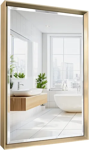 Vista 31 de Espejo de baño negro, espejo de baño biselado de 16 x 24 pulgadas para pared, espejo con marco negro antioxidante para decoración de baño, sala