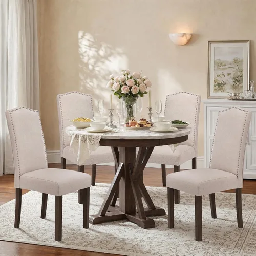 Vista 6 de Juego de 2 sillas de comedor tapizadas modernas y elegantes para cocina Beige