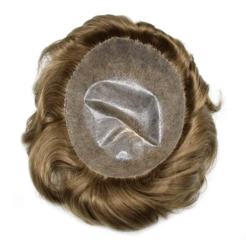 Vista 434 de Toupee para hombre 100% cabello humano real tupé para hombres 0.004 in piel de poliuretano para hombre, sistema de reemplazo de piezas de pelo