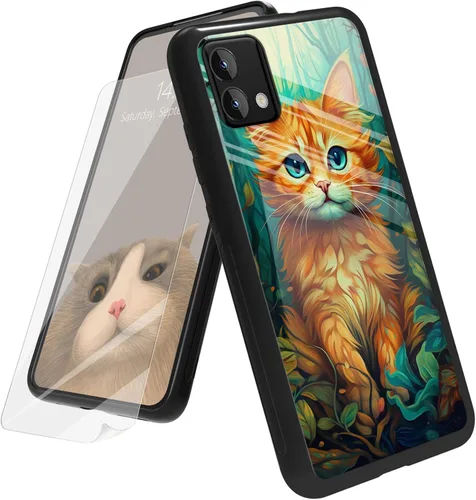 Vista 30 de Funda para Motorola Moto G Play 4G 2024 con protector de pantalla, parte trasera de vidrio templado + funda de silicona suave TPU absorción