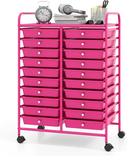 Vista 24 de DREAMADE Carrito rodante con cajones de almacenamiento, carrito utilitario con cajones de plástico extraíbles, ruedas con cerradura, carrito de arte