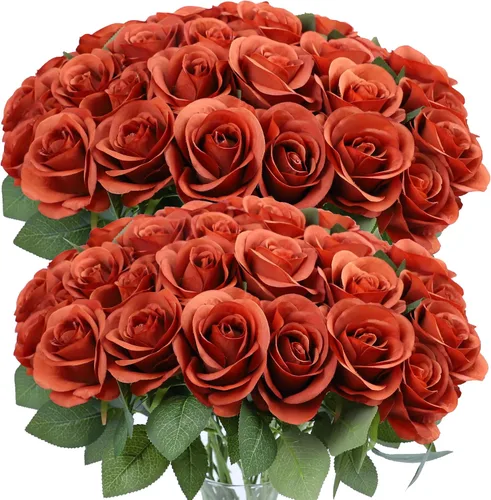 Vista 48 de LVEFIT - 12 rosas artificiales de otoño para decoración de otoño Beige